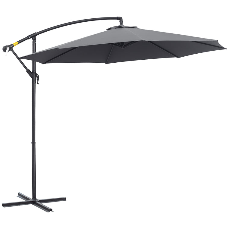10' Grey Banana Offset Umbrella with Crank & Cross Base