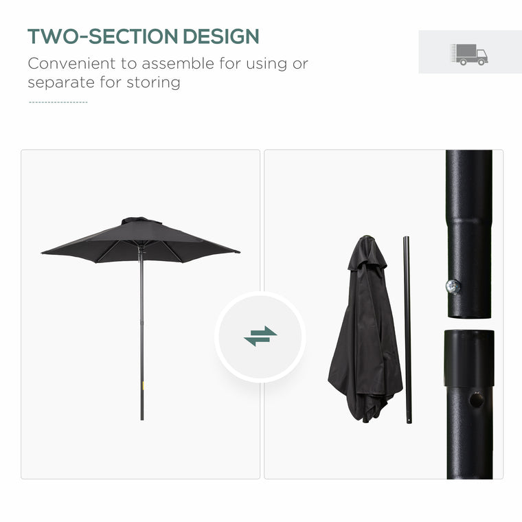 6.6FT Black Patio Umbrella with 6 Solid Ribs