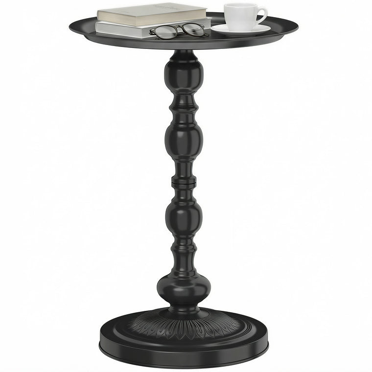 15.4" Round Metal Side Table with Tray Top