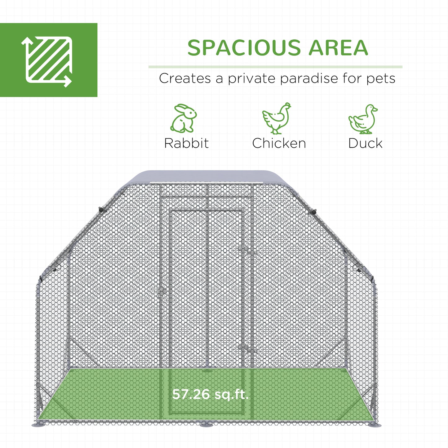 Chicken Run Outdoor, Galvanized Large Metal Chicken Coop Cage, Walk-in Enclosure Poultry Hen Run House Playpen Rabbit Hutch with Flat Roof, Cover