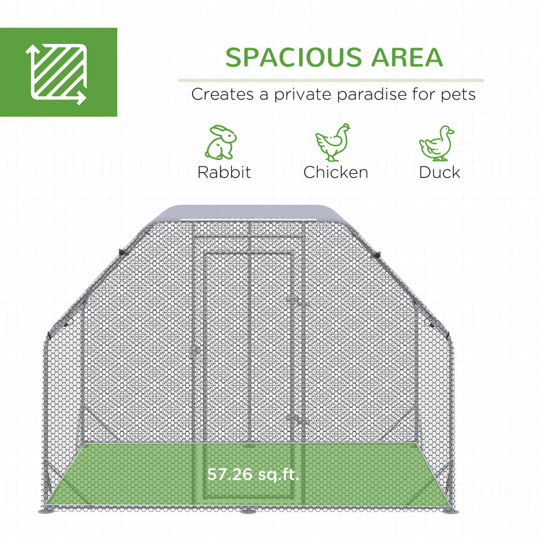 Galvanized Metal Chicken Run with Flat Roof & Cover