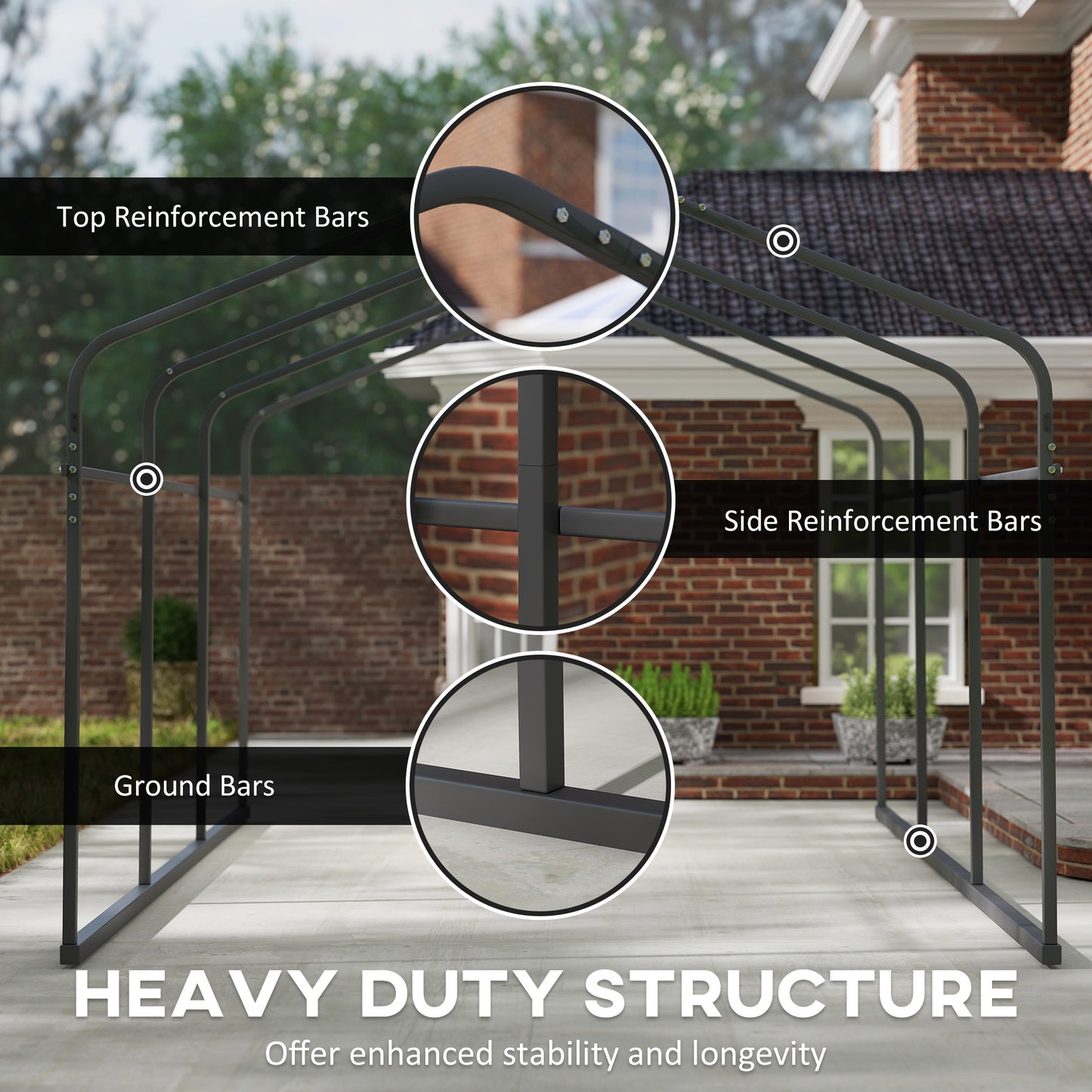 Metal Carport, Heavy Duty Garage Car Shelter with Galvanized Metal Roof and Removable Sidewalls, Light Grey