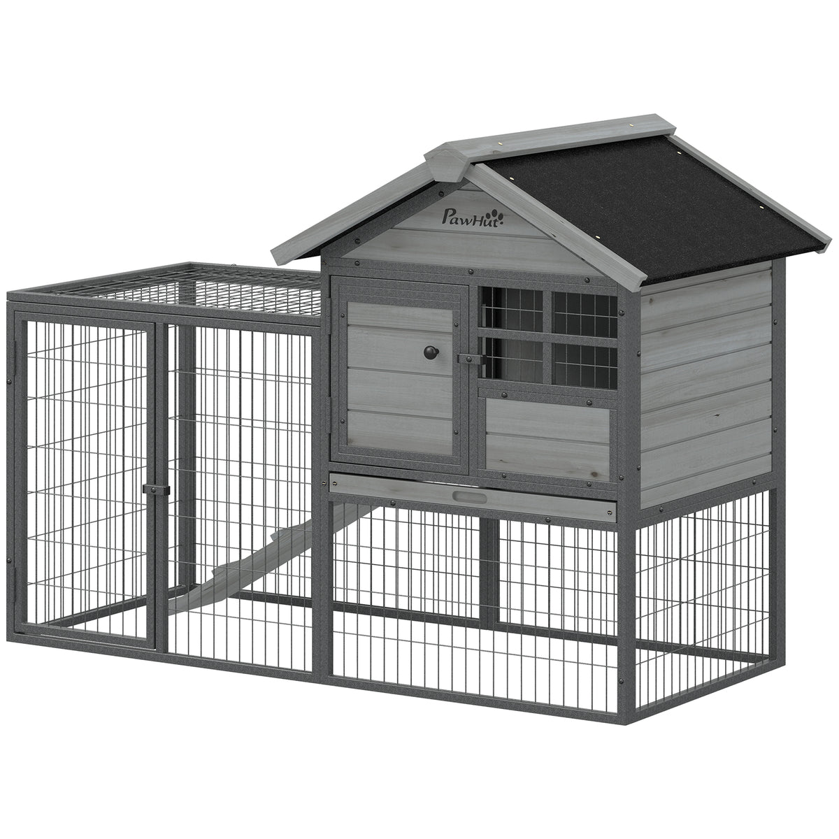 Rabbit Hutch Outdoor, 48"L Large Wooden Bunny Cage with Run, Grey