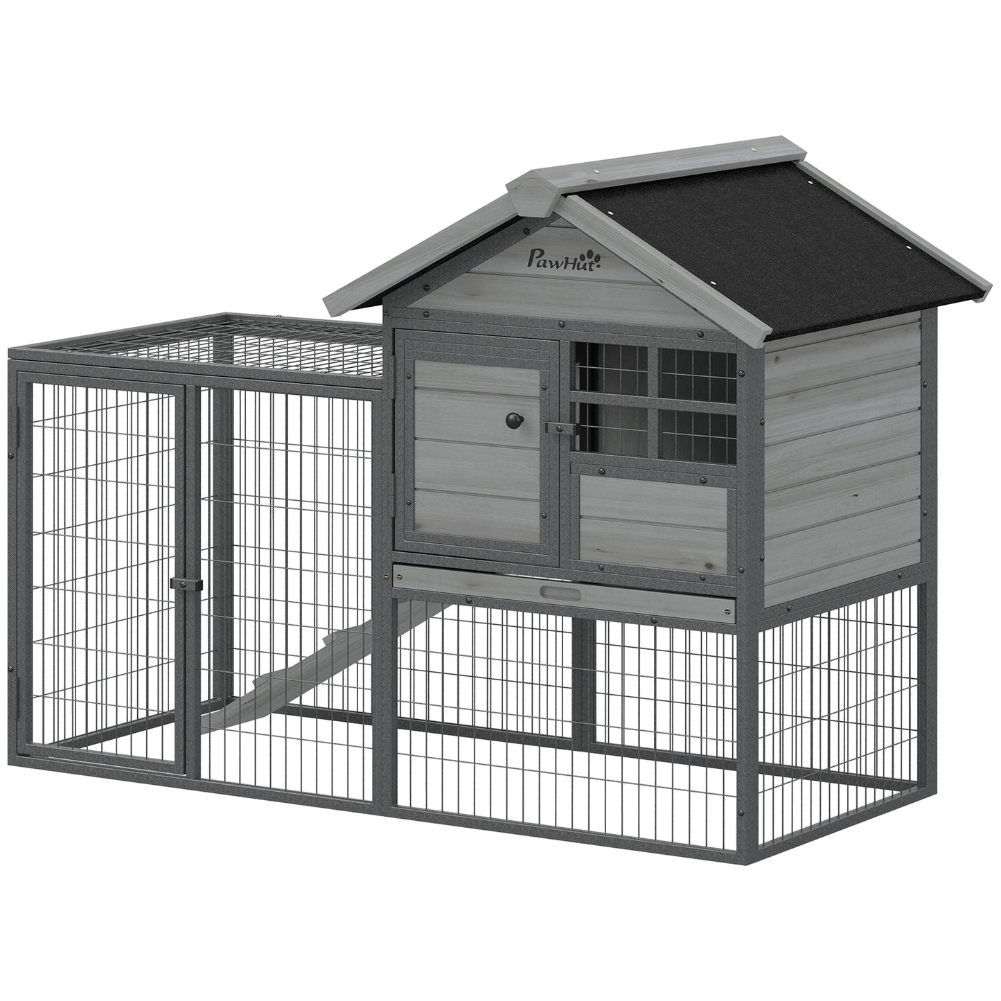 Rabbit Hutch Outdoor, 48"L Large Wooden Bunny Cage with Run, Grey