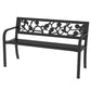 50" Outdoor Bench, Metal Frame Patio Loveseat with Floral Pattern Backrest, Cured Armrest, for Conservatory, Garden, Poolside, Deck, Black