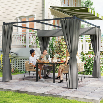10' x 10' Light Grey Retractable Pergola with Sidewalls