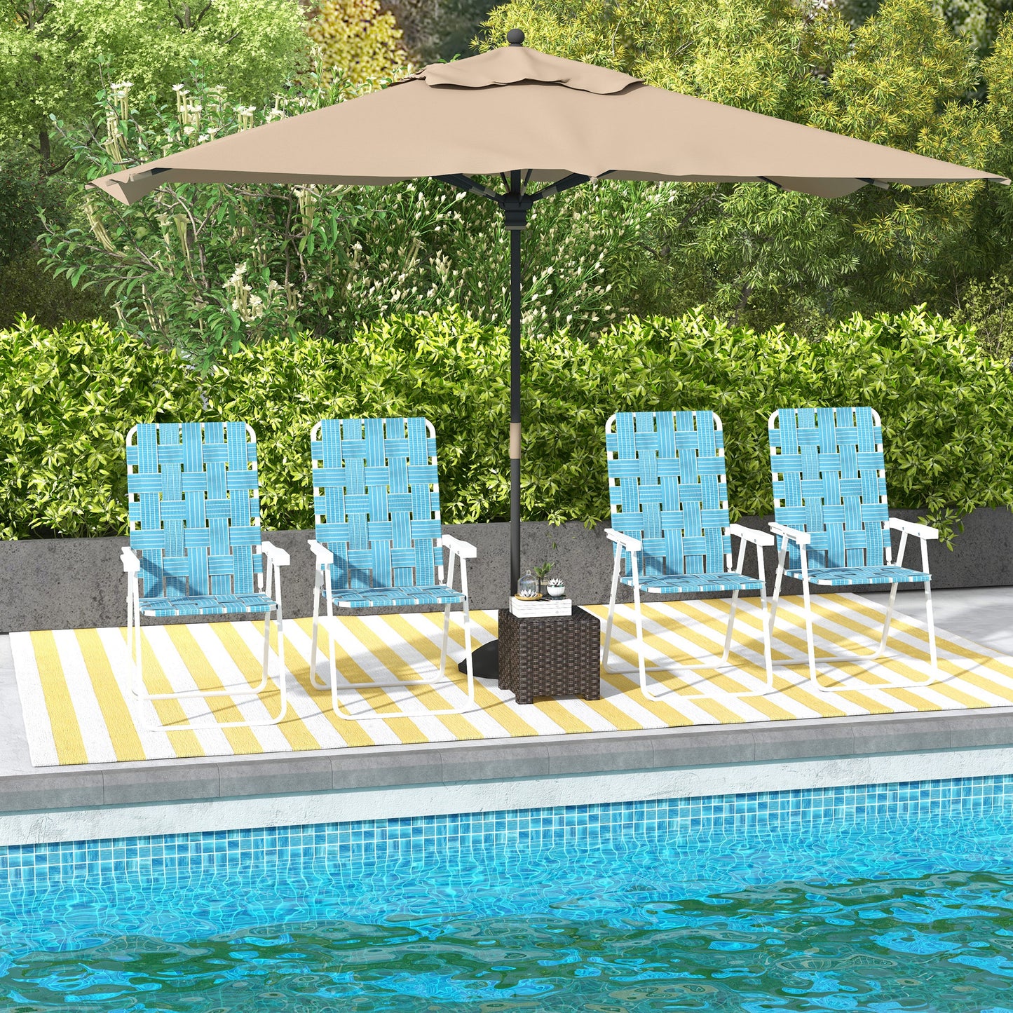 Set of 4 Folding Patio Chairs, Portable Chair Set with Armrests for Camping, Garden, Pool, Beach, Backyard, Blue
