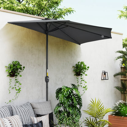9.8ft Grey Half Round Parasol with Crank Handle & Top Vent