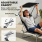 Outdoor Lounge Chair, Adjustable Folding Chaise Lounge, Tanning Chair with Sun Shade for Beach, Camping, Hiking, Backyard, Light Grey