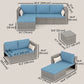 3-Piece Patio Furniture Set Modern Sectional Sofa Rattan Chair Wicker Conversation Set Outdoor Hand Woven Rattan Wicker Furniture Patio Coffee Table Sofa Set, Blue
