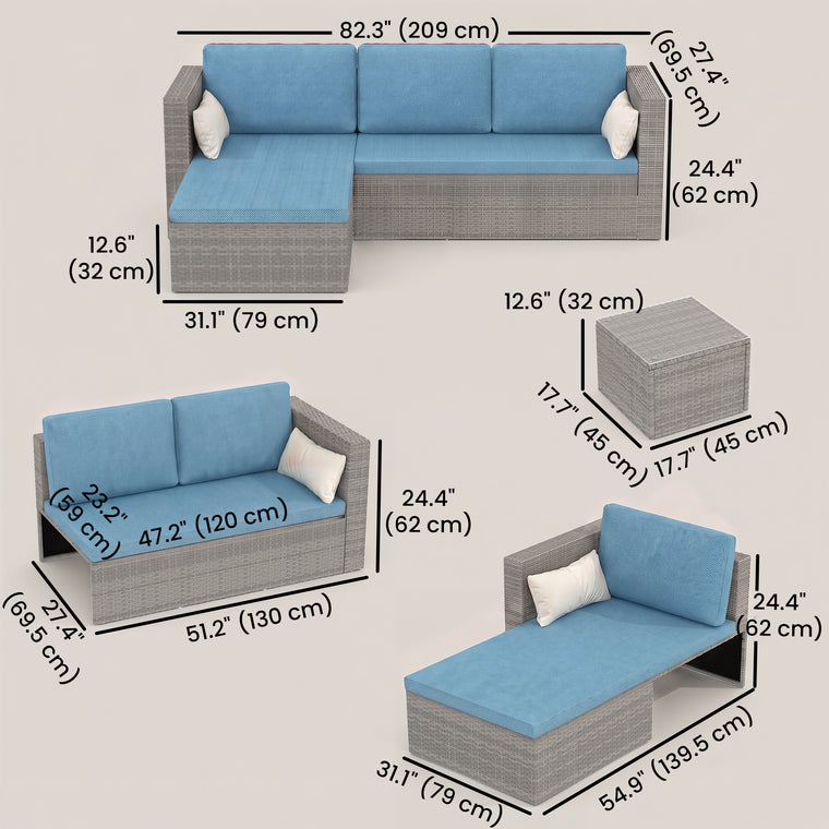 3-Piece Modern Rattan Sectional Sofa Set with Coffee Table