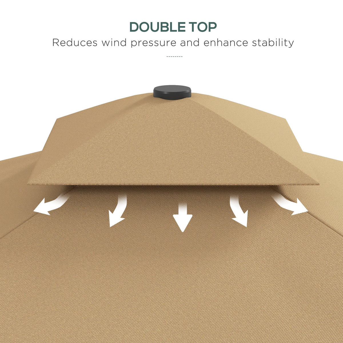 8' x 8' Khaki Double-Top Offset Parasol with Solar LEDs