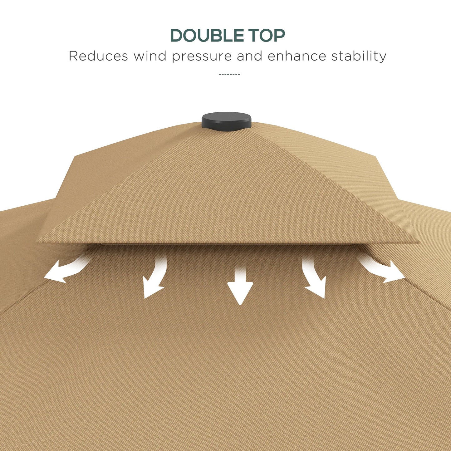 8' x 8' Khaki Double-Top Offset Parasol with Solar LEDs
