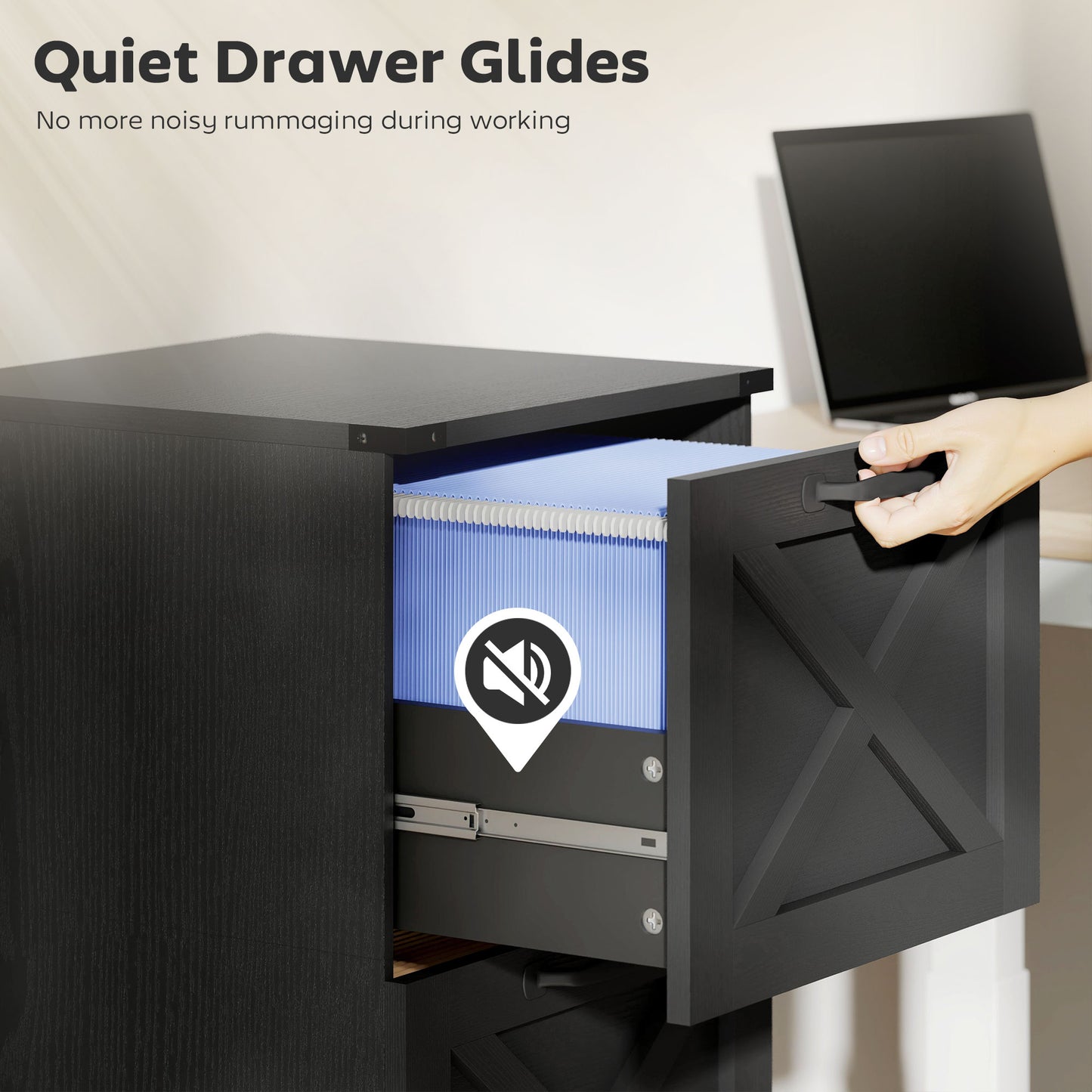 4 Drawer File Cabinet with Silent Slides, Vertical Farmhouse Filing Cabinet Fits Letter/A4 Size Home Office, Black