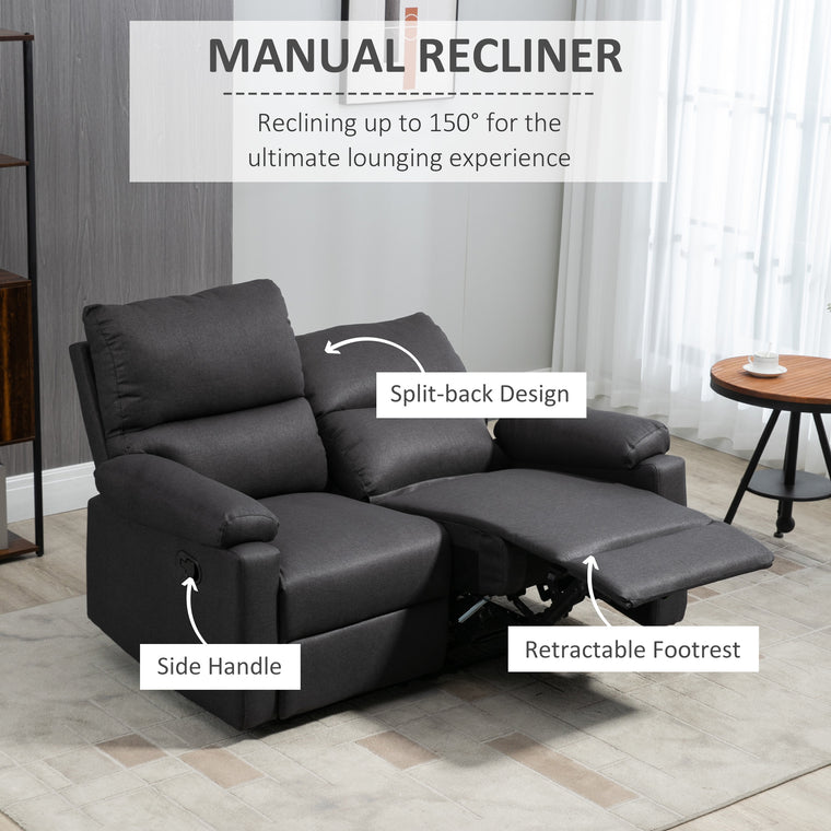 2-Seater Reclining Loveseat with Footrest - Dark Grey