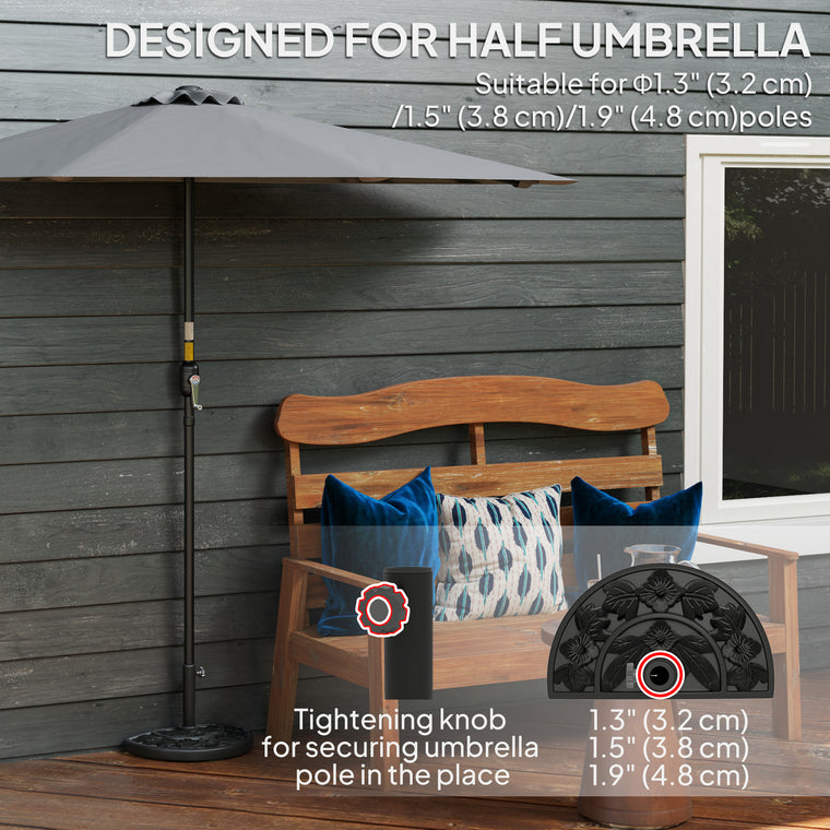 21 lb Black Resin Half Umbrella Base with Flower-Leaf Design