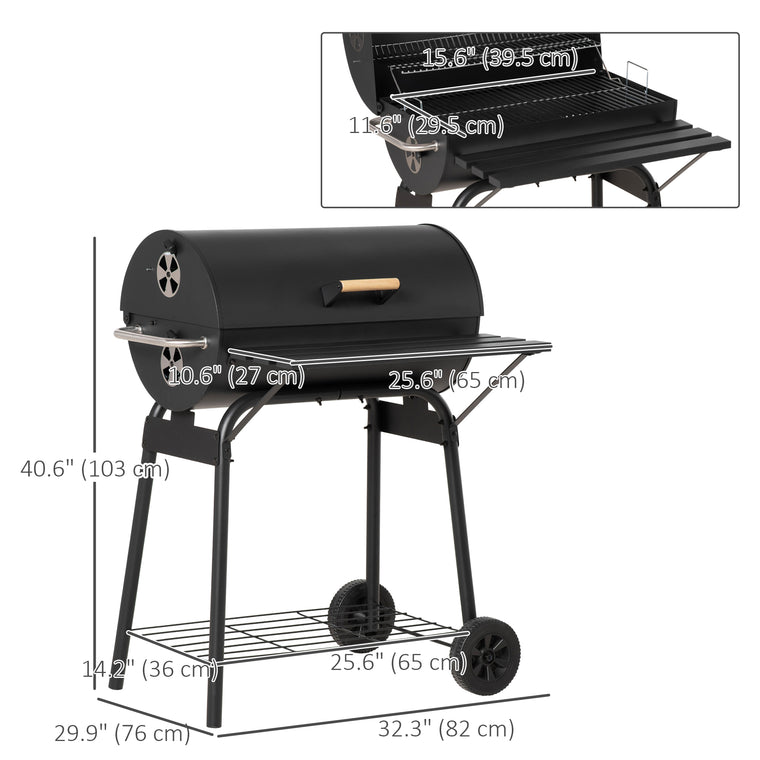 30" Charcoal BBQ Grill with Adjustable Rack & Storage Shelf