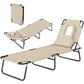 Outdoor Lounge Chair, Garden Folding Chaise Lounge w/ Adjustable Backrest, Face Hole and Support Pillow, Beige