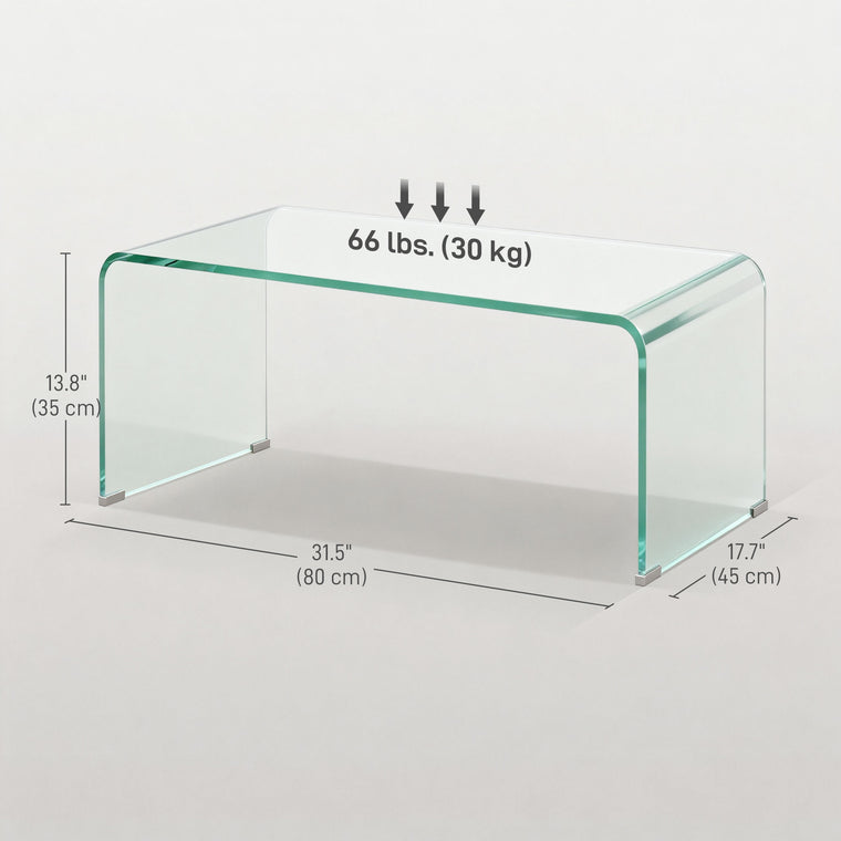 Rectangle Glass Coffee Table with Rounded Edges - Clear