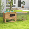 62'' L 2-Story Rabbit Hutch Bunny Cage Small Animal House with Pull Out Tray, Detachable Run, Ramp, for Indoor Outdoor, Natural