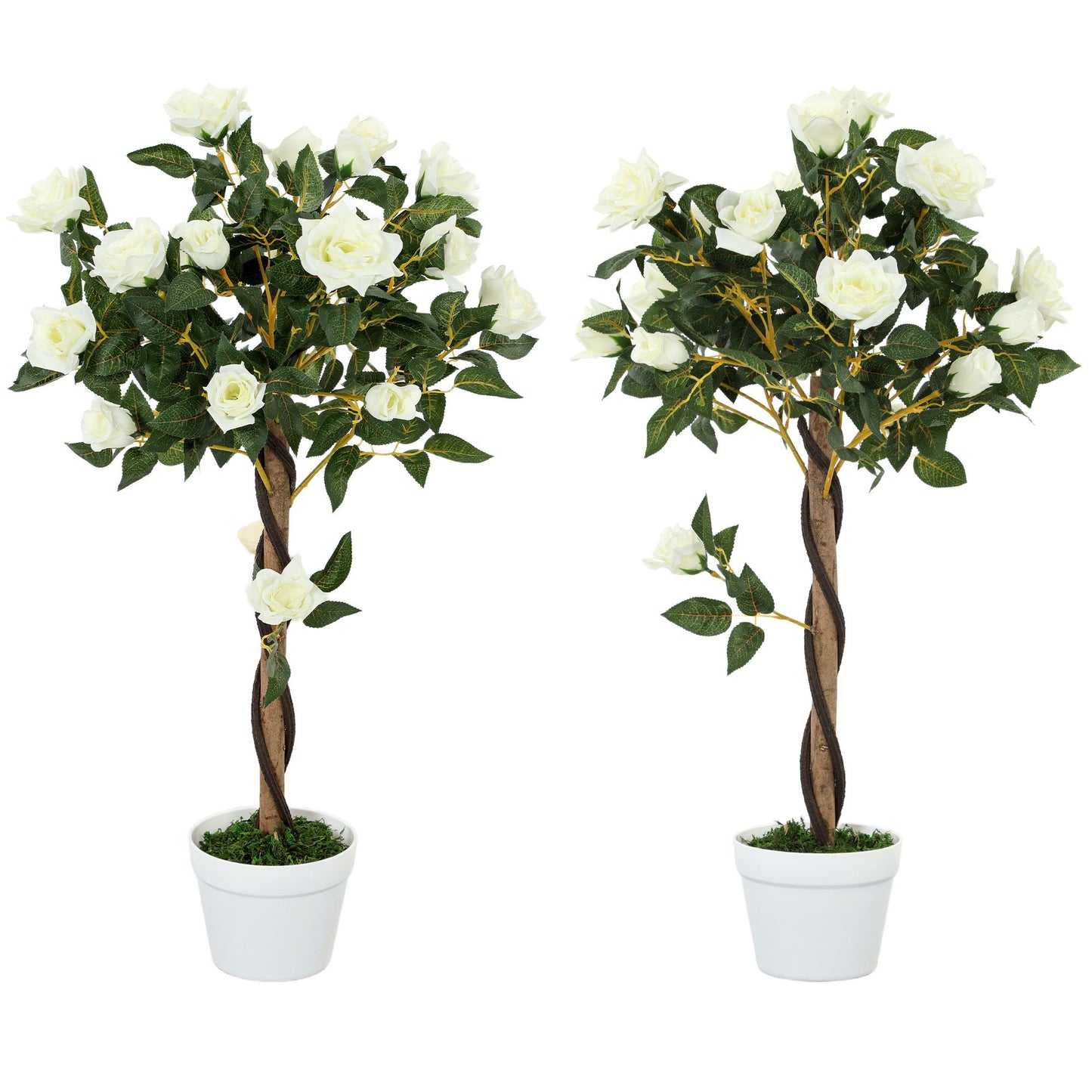 3FT Artificial Plant White Rose Floral Set of 2 in Pot, Fake Plant for Home Indoor Decor