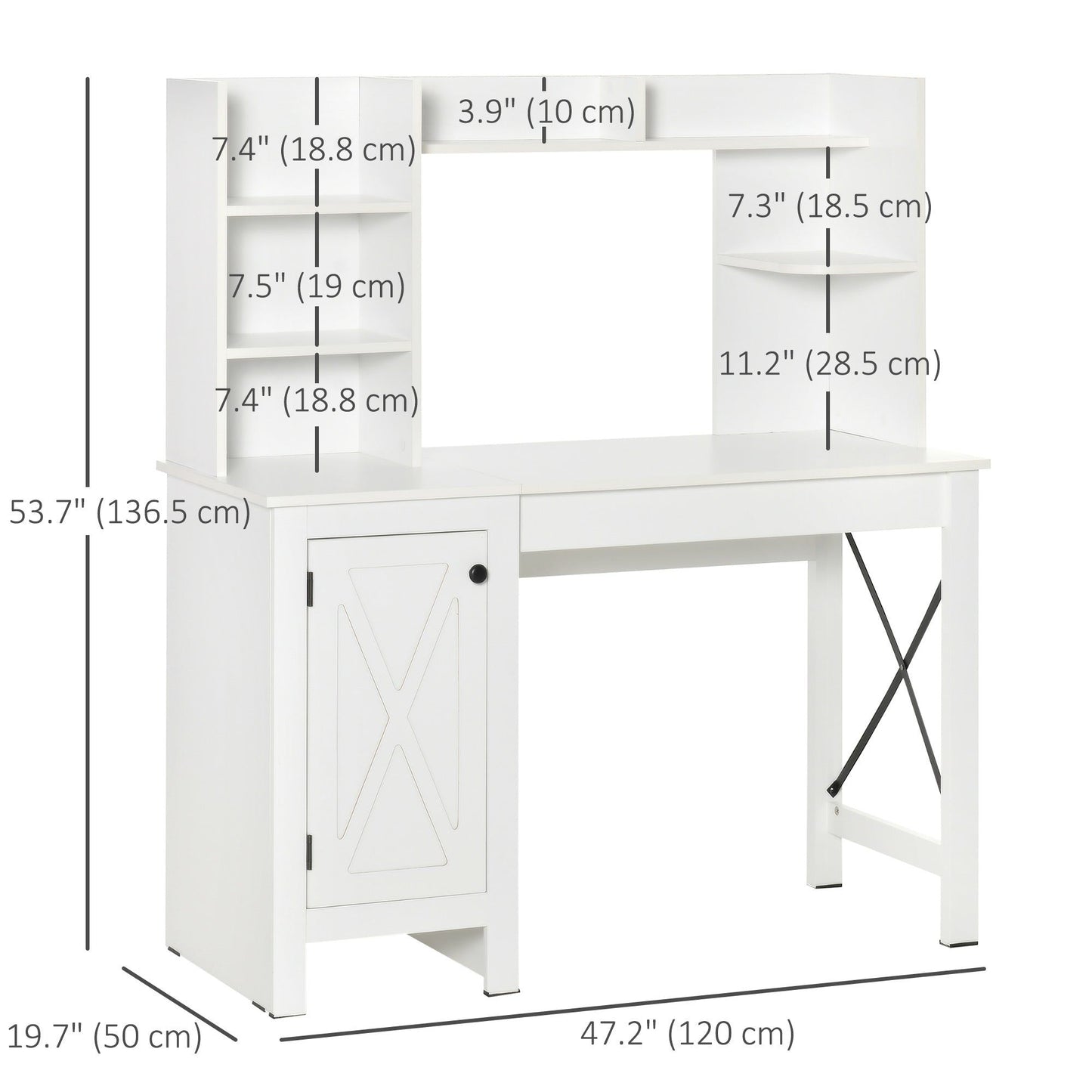 47" Computer Desk with Open Shelves & Cabinet - White