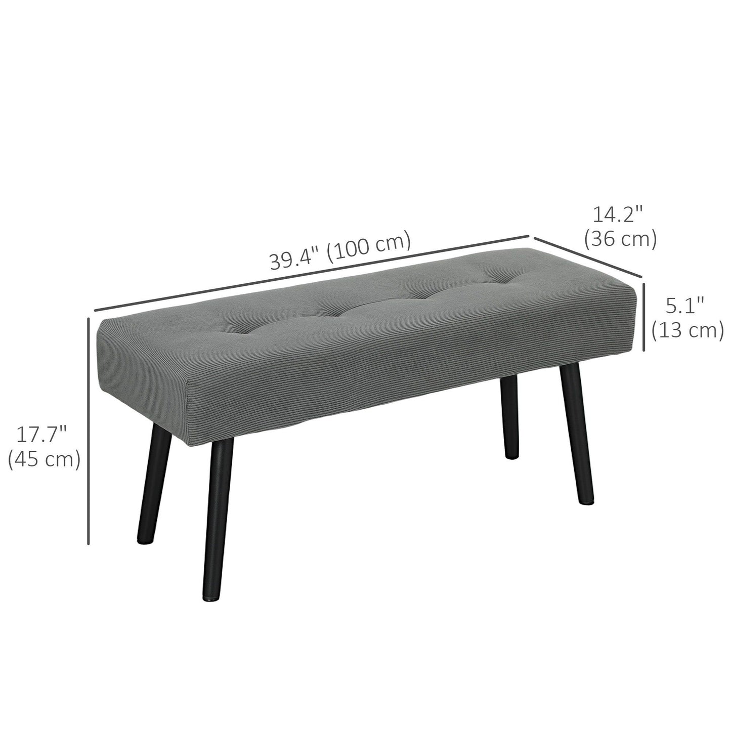 39" Corduroy Storage Bench with Steel Legs - Grey