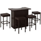 5 Pieces Patio Bar Set, Outdoor PE Rattan Wicker High Top Outdoor Table and Chairs Outdoor Bar Set with Tempered Glass Top Bar Table and Shelves, 4 Bar Chairs, Dark Brown