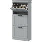 Slim Shoe Cabinet with 3 Flip Drawers and Adjustable Shelves, Narrow Shoe Cabinet for 15 Pairs of Shoes, Grey