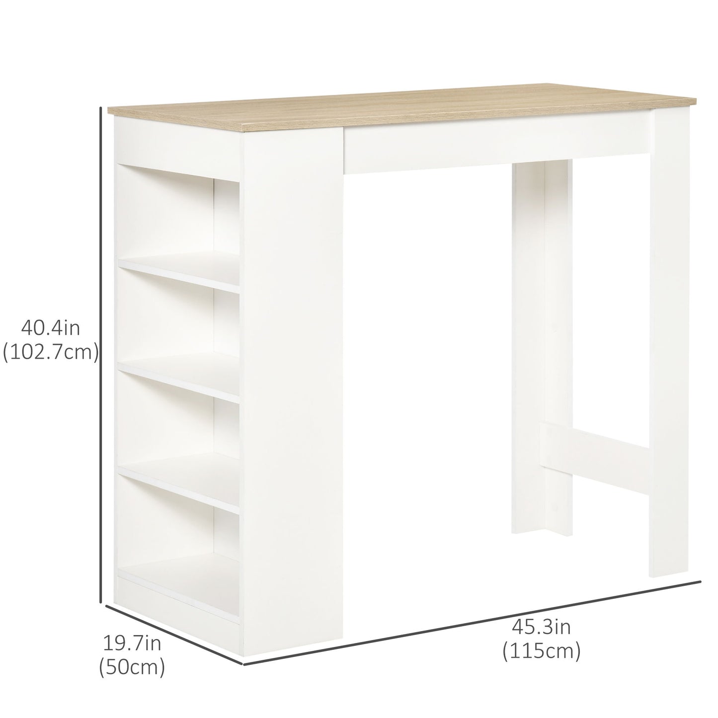 Bar Table, High Top Pub Table with 4 Storage Shelves, Modern Bar Height Table for Home Bar, Kitchen, Natural