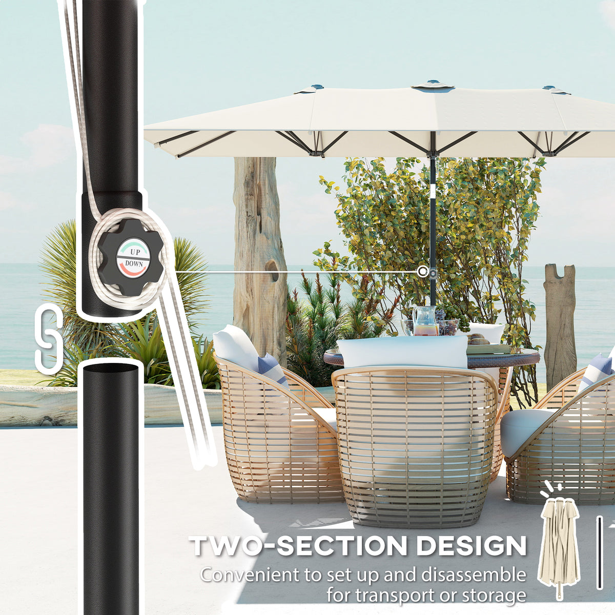 White Double-Sided Umbrella with Adjustable Height & 12 Ribs