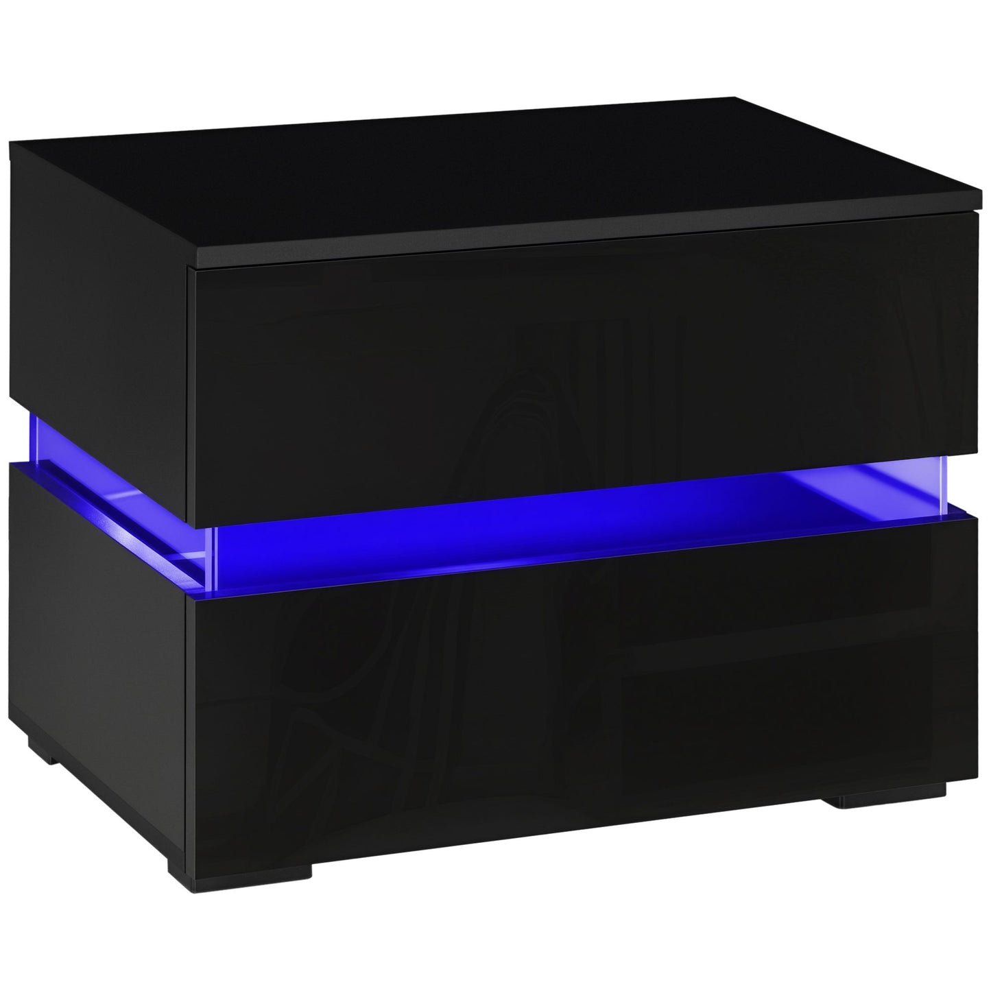 Modern Nightstand, Bedside Table with 2 Drawers, USB Powered RGB LED Lights for Bedroom, Black