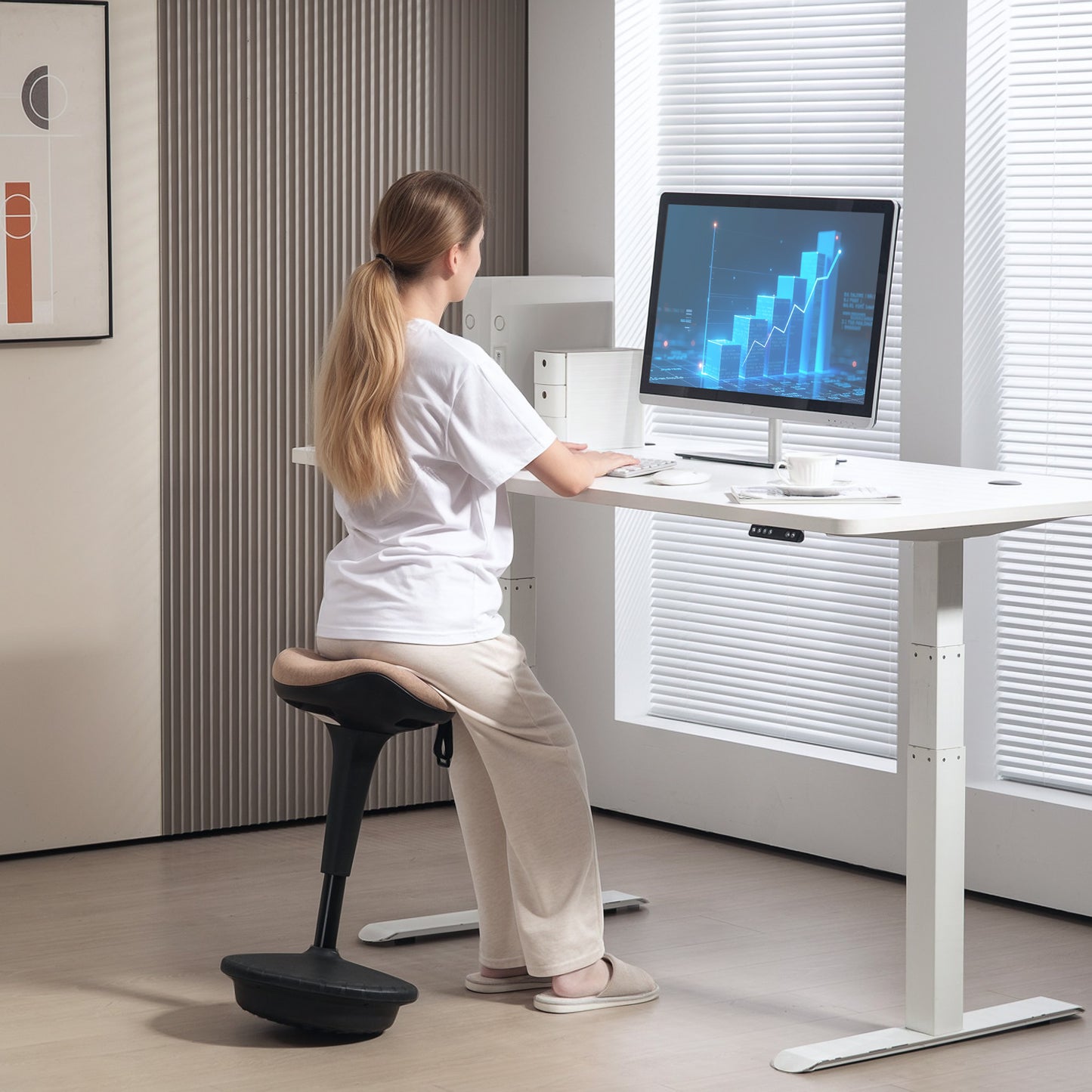 Swivel Standing Desk Chair, Adjustable Active Ergonomic Standing Stool, Backless Wobble Stool Chair, Brown