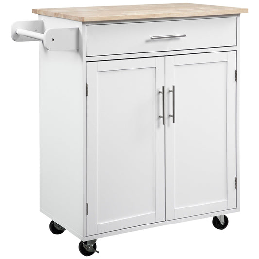 Mobile Kitchen Island Cart with Drawer - White