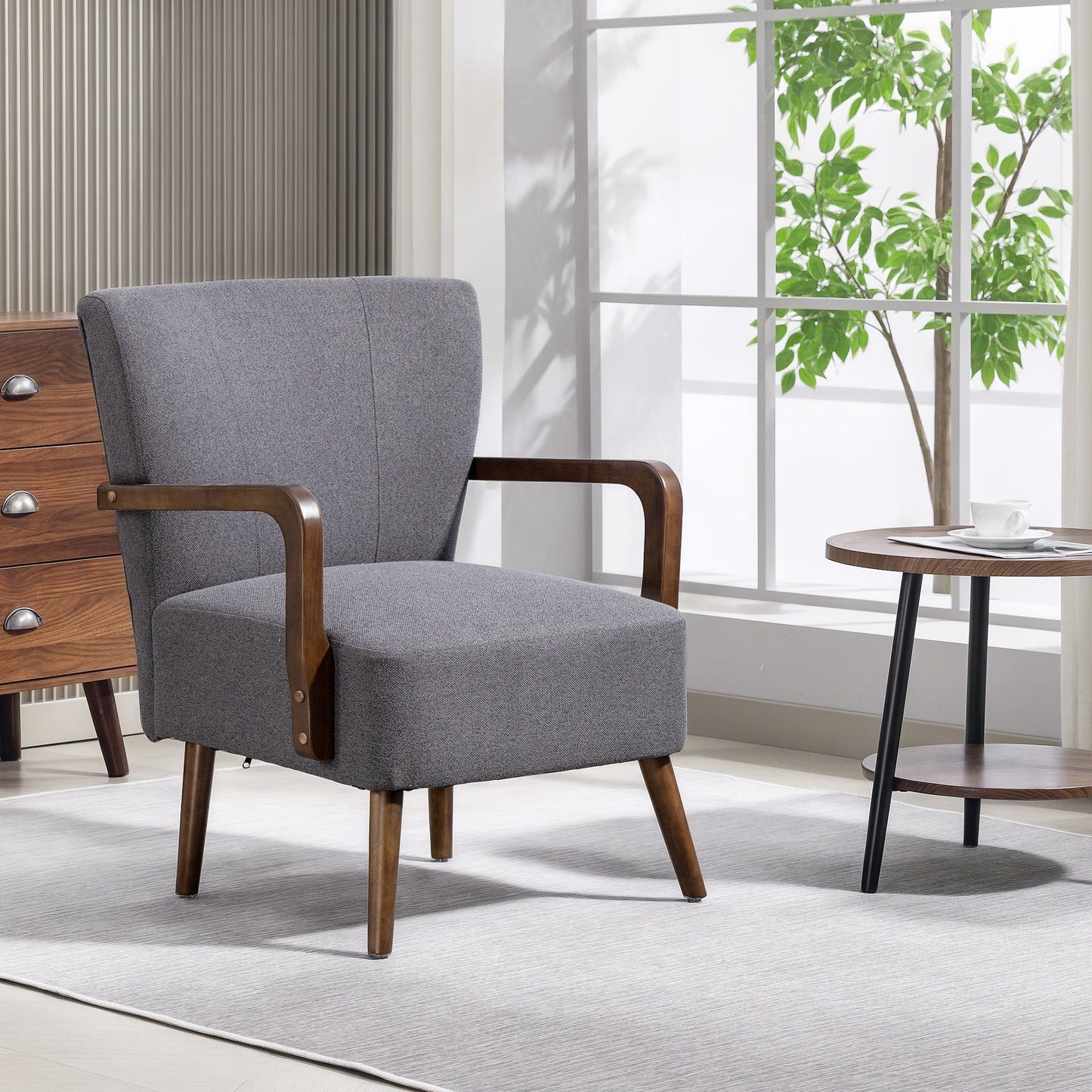 Linen Accent Chair with Wood Legs - Dark Grey