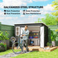 8.5' x 6' Galvanised Steel Outdoor Storage Shed, Garden Shed with Window, Lockable Wide Doors and Air Vents, Dark Grey