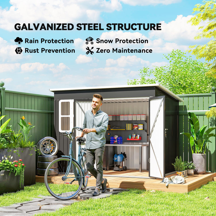 8.5' x 6' Galvanized Steel Storage Shed with Vents and Window