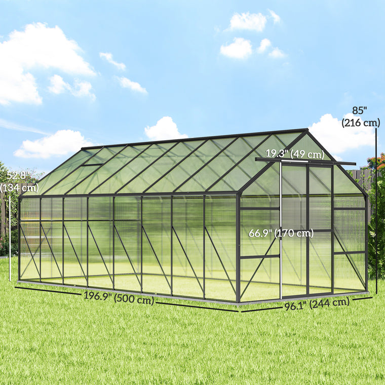 16' x 8' Aluminum Greenhouse with Rain Gutter and Sliding Door