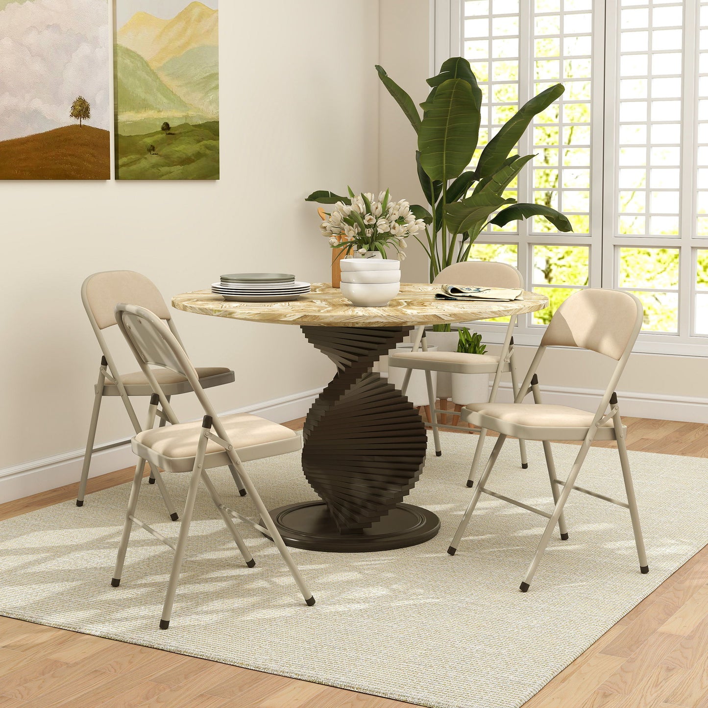 4 Pack Folding Chairs with Padded Seats, Velvet Portable Party Chairs with Steel Frame, Beige