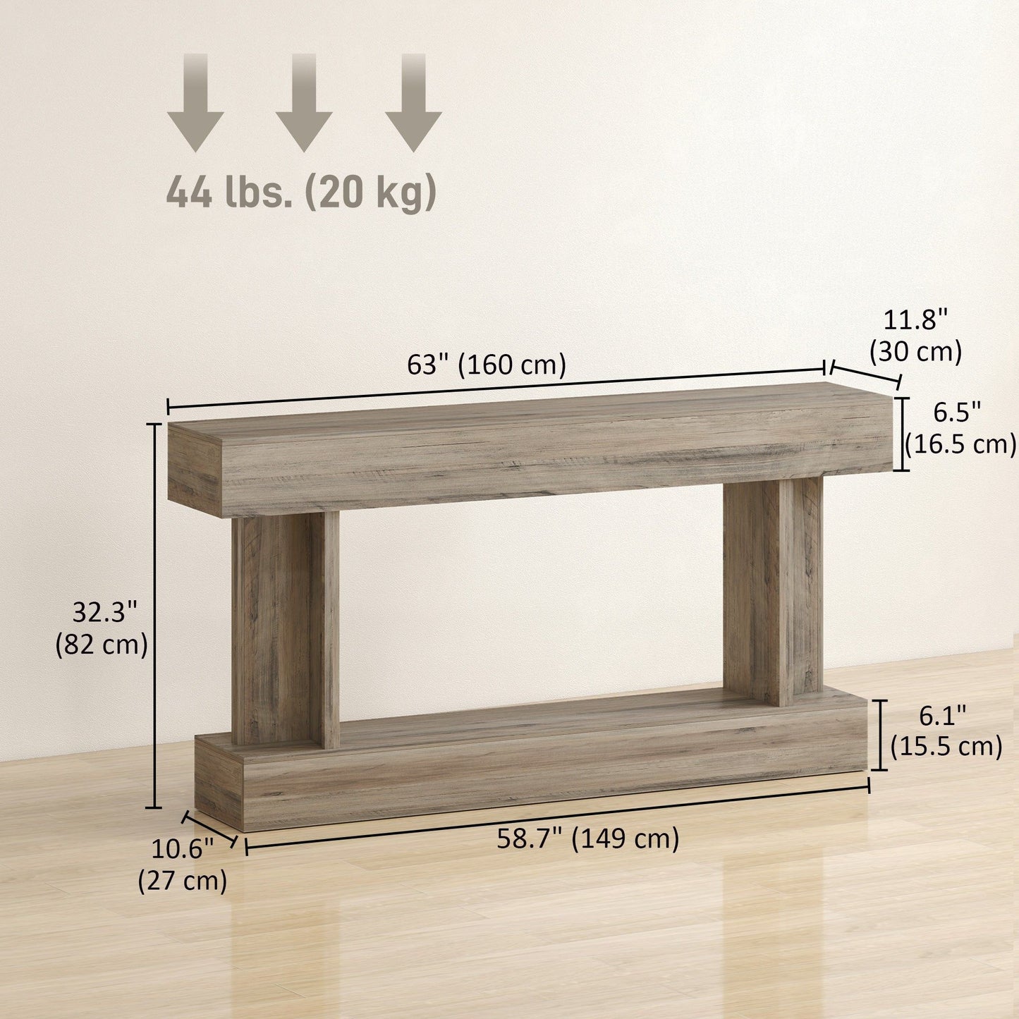 63" Narrow Console Table with Storage Shelf - Light Brown