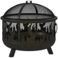 Outdoor Metal Fire Pit, 24" Round Firepit Bowl w/ Lid Grill Poker Handles for Garden, Camping, BBQ, Bonfire, Black