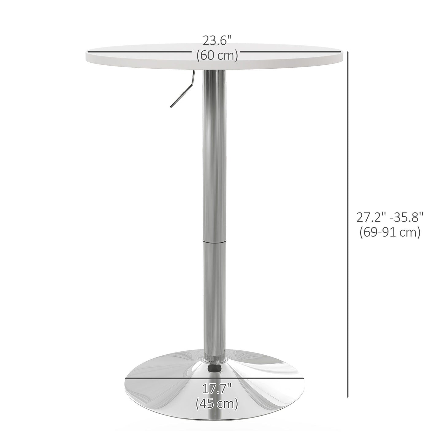 Round Adjustable Bar Table with Swivel Top - White