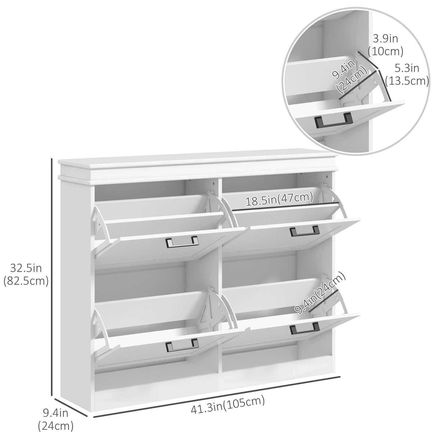 Shoe Storage Cabinet with 4 Flip Drawers and Adjustable Shelves, Narrow Shoe Cabinet for 20 Pairs of Shoes, White