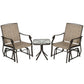 3 Piece Patio Glider Set Outdoor Gliders with Breathable Mesh Seat, Glass Top Table for Garden, Yard, Mixed Brown