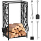 18.1" x 11.8" x 27.6" Firewood Rack with 4 Tools, Log Holder for Fireplace, Outdoor Indoor Wood Storage Stacker, Black