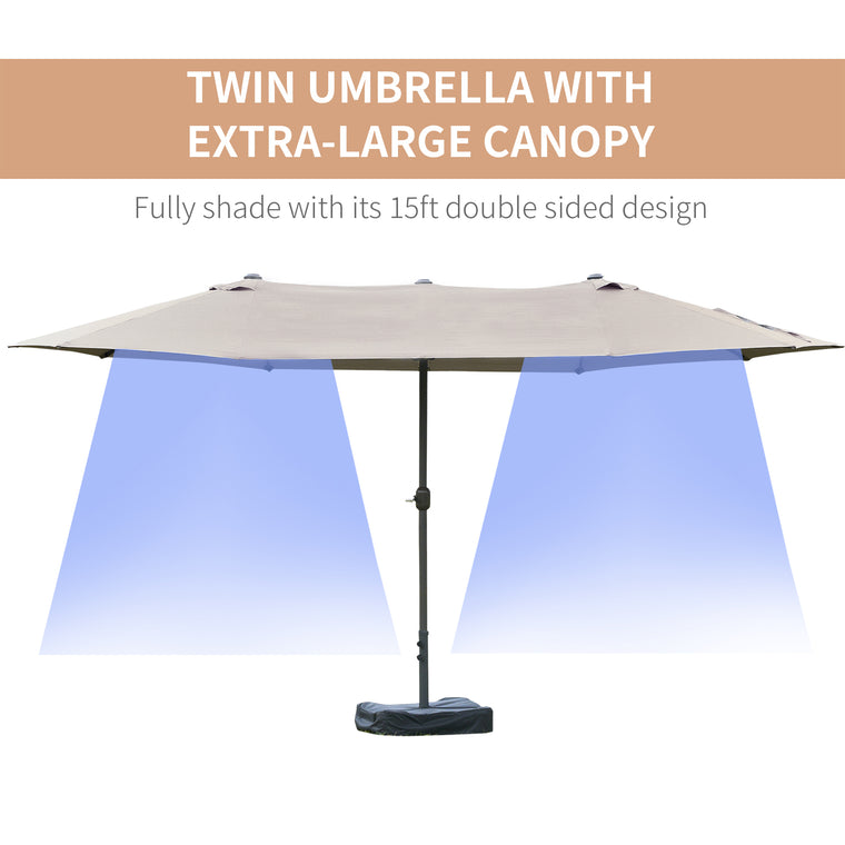 15' Light Grey Twin Canopy Umbrella with Lift Crank