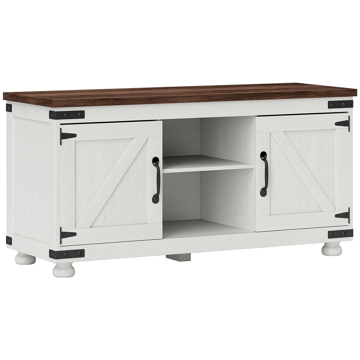 Farmhouse TV Stand with Barn Doors for 50" TV - Distressed White