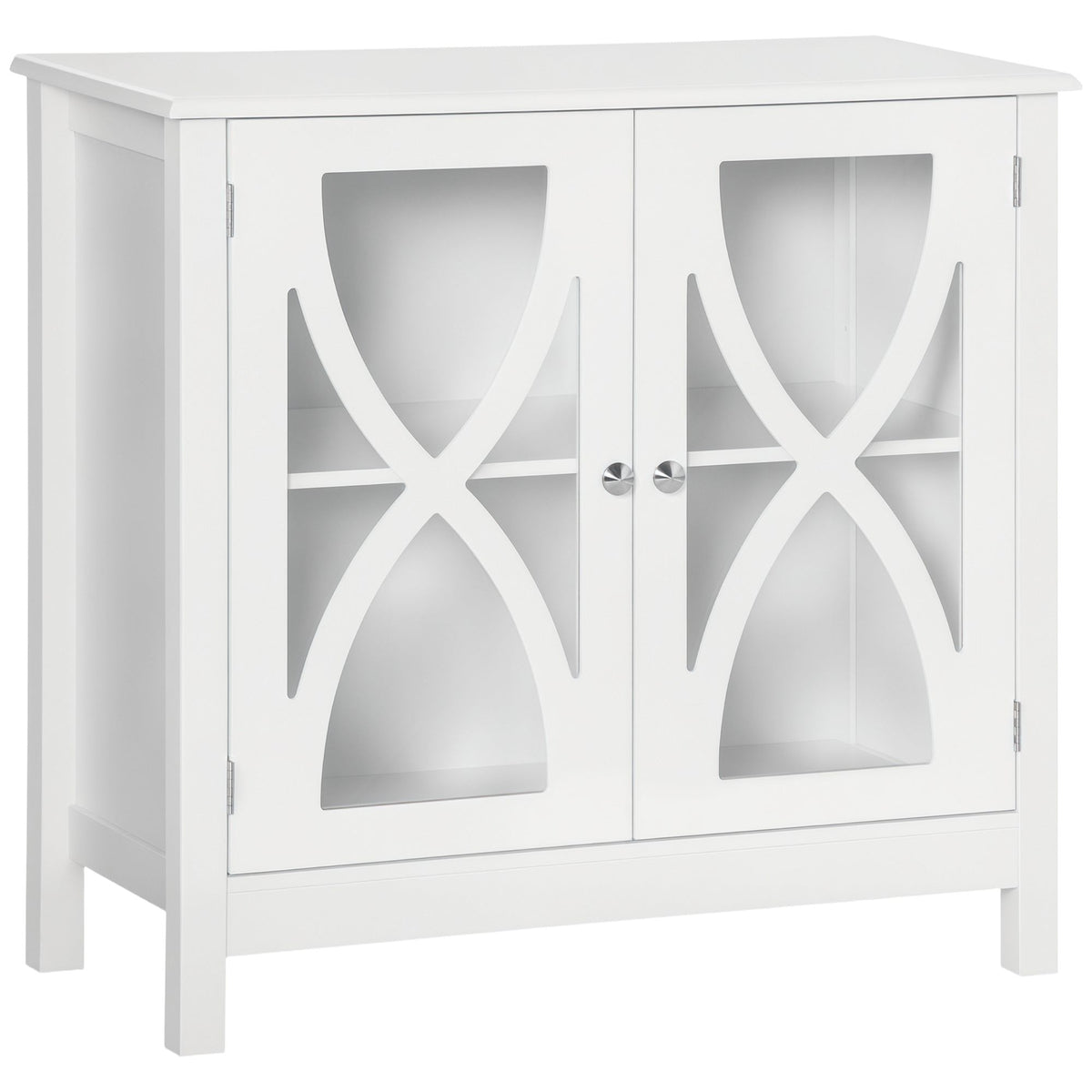 Glass Door Buffet Cabinet with Shelf - White