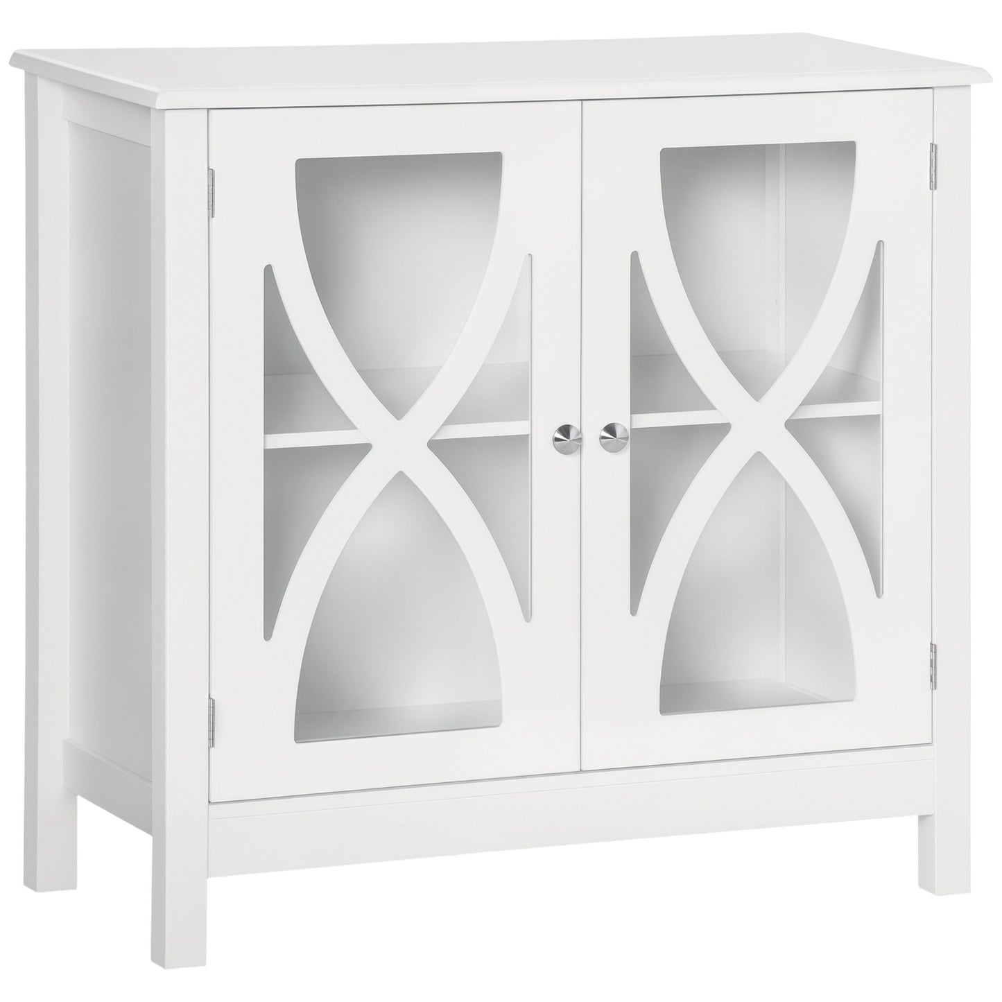 Glass Door Buffet Cabinet with Shelf - White