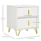 Nightstand with 2 Drawers and Metal Legs - White